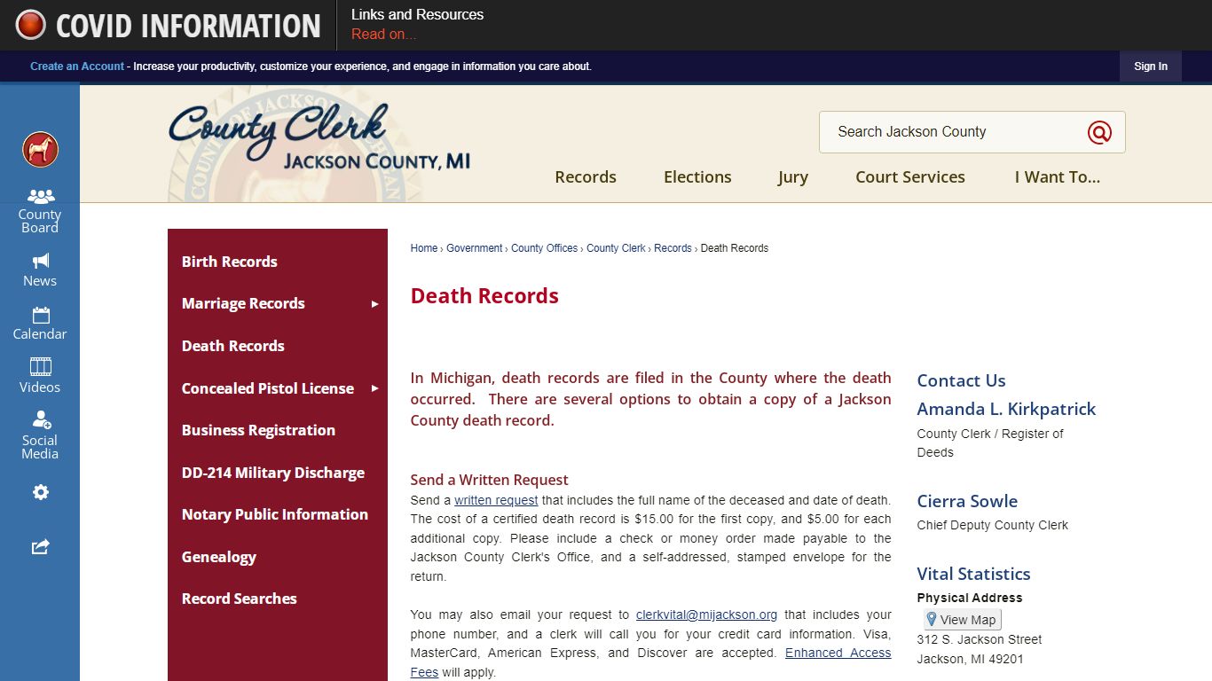 Death Records | Jackson County, MI