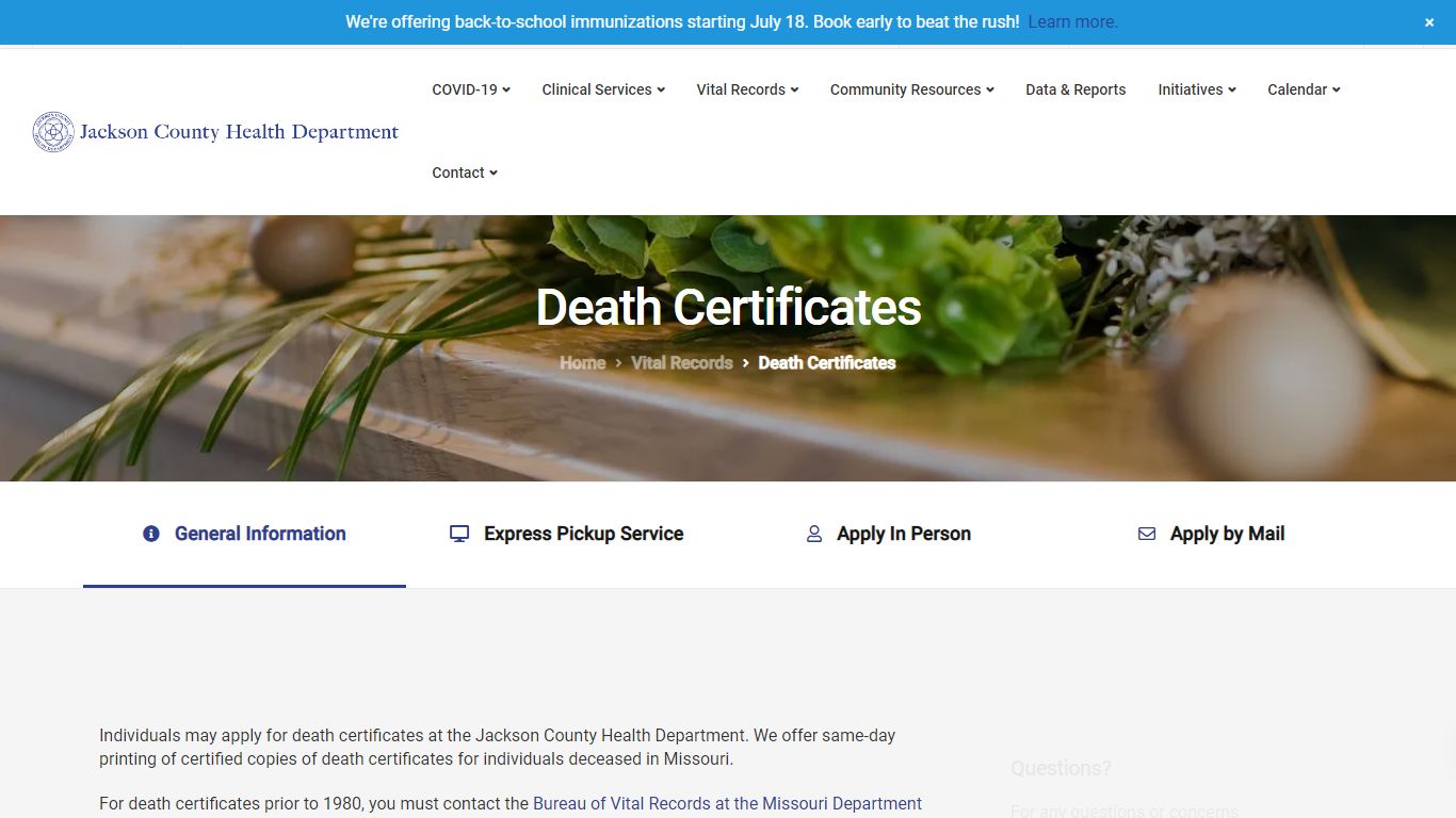 Death Certificates - Jackson County Health Department