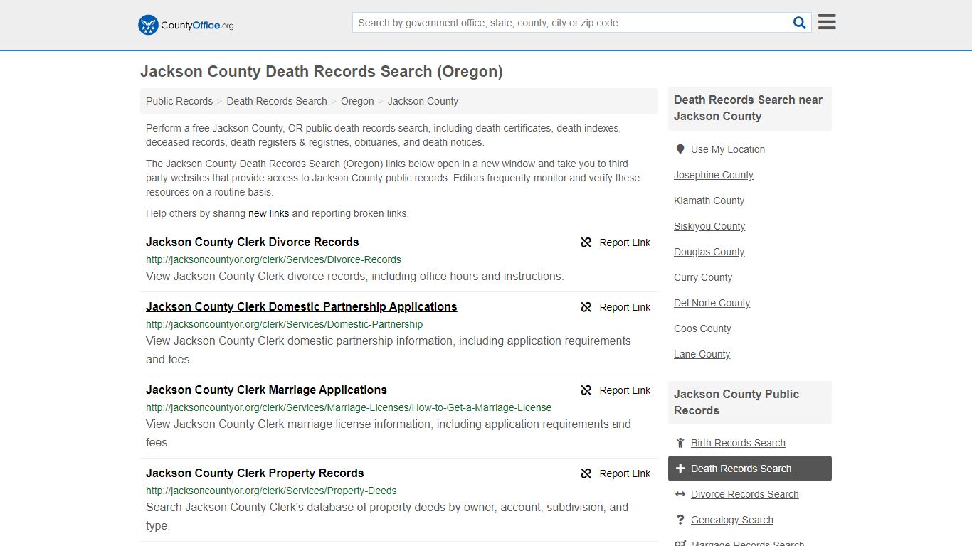 Death Records Search - Jackson County, OR (Death ...