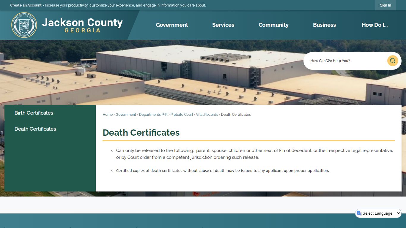 Death Certificates | Jackson County, GA
