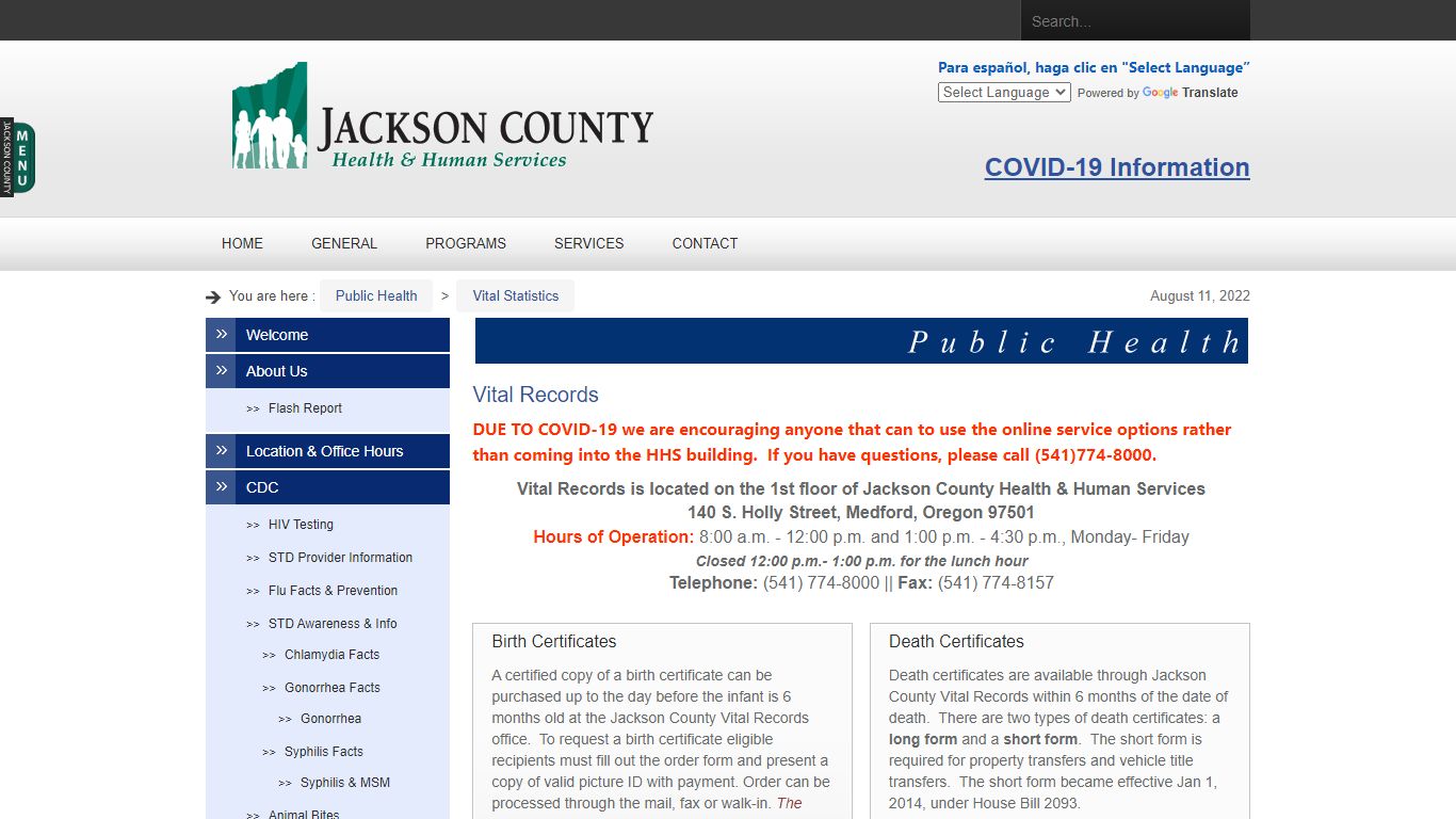 Vital Statistics - Jackson County, Oregon